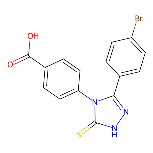 4-[3-(4-bromophenyl)-5-sulfanylidene-1H-1,2,4-triazol-4-yl]benzoic acid structure