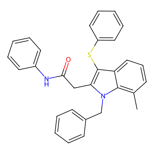 2-[1-benzyl-7-methyl-3-(phenylsulfanyl)-1H-indol-2-yl]-N-phenylacetamide structure