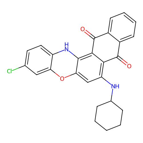 3-chloro-7-(cyclohexylamino)-8H-naphtho[2,3-a]phenoxazine-8,13(14H)-dione structure