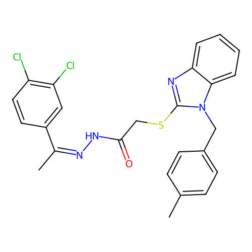 (Z)-N'-(1-(3,4-dichlorophenyl)ethylidene)-2-((1-(4-methylbenzyl)-1H-benzo[d]imidazol-2-yl)thio)acetohydrazide structure