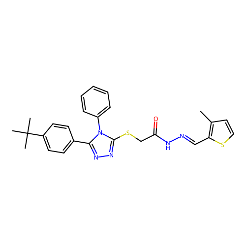 2-{[5-(4-tert-butylphenyl)-4-phenyl-4H-1,2,4-triazol-3-yl]sulfanyl}-N'-[(E)-(3-methylthiophen-2-yl)methylidene]acetohydrazide structure