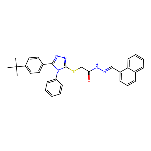 2-{[5-(4-tert-butylphenyl)-4-phenyl-4H-1,2,4-triazol-3-yl]sulfanyl}-N'-[(E)-naphthalen-1-ylmethylidene]acetohydrazide structure