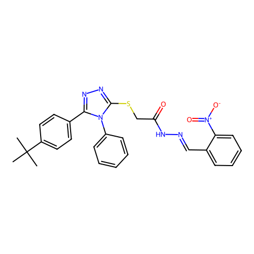 2-{[5-(4-tert-butylphenyl)-4-phenyl-4H-1,2,4-triazol-3-yl]sulfanyl}-N'-[(E)-(2-nitrophenyl)methylidene]acetohydrazide structure