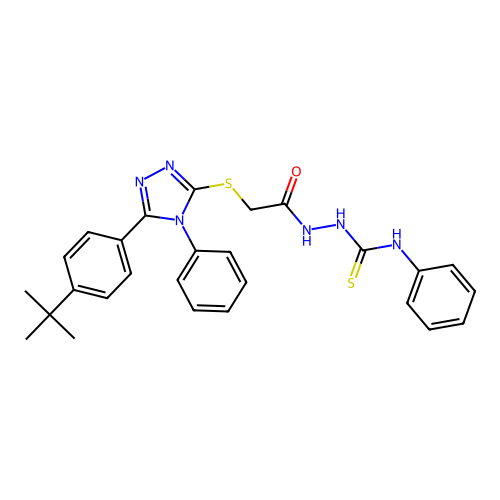 2-({[5-(4-tert-butylphenyl)-4-phenyl-4H-1,2,4-triazol-3-yl]sulfanyl}acetyl)-N-phenylhydrazinecarbothioamide structure
