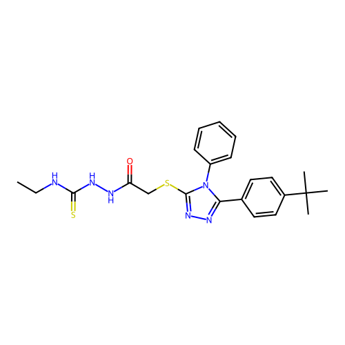 2-({[5-(4-tert-butylphenyl)-4-phenyl-4H-1,2,4-triazol-3-yl]sulfanyl}acetyl)-N-ethylhydrazinecarbothioamide structure