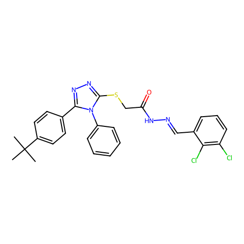 2-{[5-(4-tert-butylphenyl)-4-phenyl-4H-1,2,4-triazol-3-yl]sulfanyl}-N'-[(E)-(2,3-dichlorophenyl)methylidene]acetohydrazide structure
