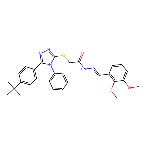 2-{[5-(4-tert-butylphenyl)-4-phenyl-4H-1,2,4-triazol-3-yl]sulfanyl}-N'-[(E)-(2,3-dimethoxyphenyl)methylidene]acetohydrazide structure