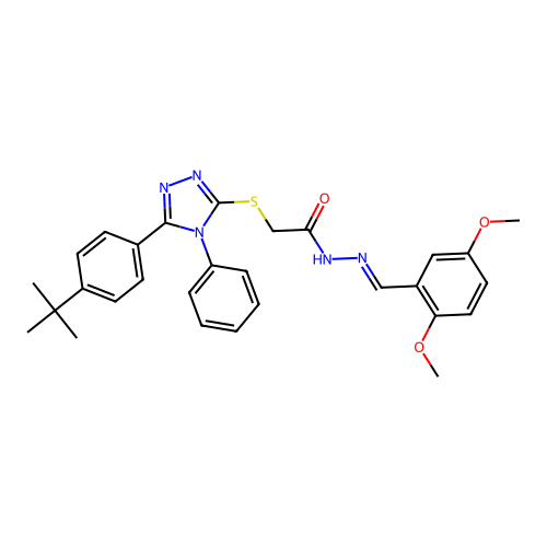 2-{[5-(4-tert-butylphenyl)-4-phenyl-4H-1,2,4-triazol-3-yl]sulfanyl}-N'-[(E)-(2,5-dimethoxyphenyl)methylidene]acetohydrazide structure