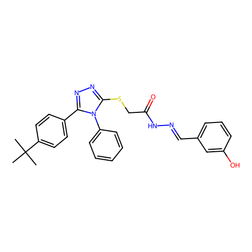2-{[5-(4-tert-butylphenyl)-4-phenyl-4H-1,2,4-triazol-3-yl]sulfanyl}-N'-[(E)-(3-hydroxyphenyl)methylidene]acetohydrazide structure