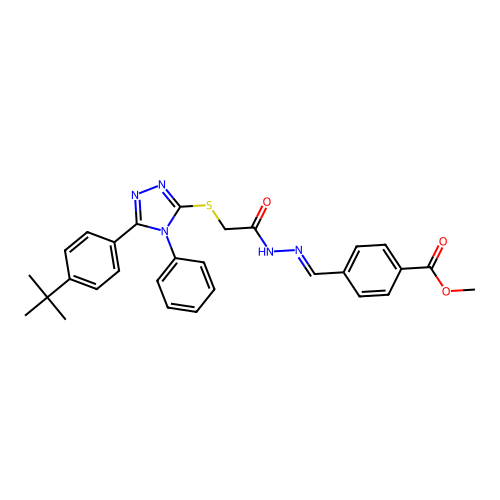 methyl 4-{(E)-[2-({[5-(4-tert-butylphenyl)-4-phenyl-4H-1,2,4-triazol-3-yl]sulfanyl}acetyl)hydrazinylidene]methyl}benzoate structure