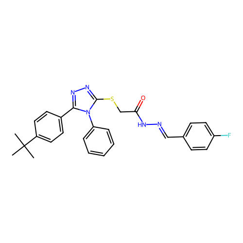 2-{[5-(4-tert-butylphenyl)-4-phenyl-4H-1,2,4-triazol-3-yl]sulfanyl}-N'-[(E)-(4-fluorophenyl)methylidene]acetohydrazide structure