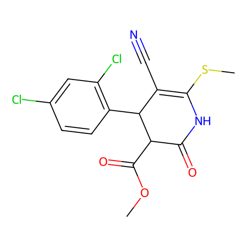 methyl 5-cyano-4-(2,4-dichlorophenyl)-6-(methylsulfanyl)-2-oxo-1,2,3,4-tetrahydropyridine-3-carboxylate structure