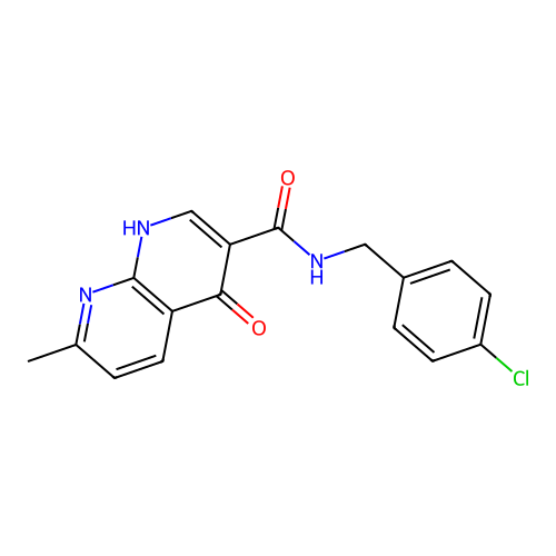 N-[(4-chlorophenyl)methyl]-4-hydroxy-7-methyl-1,8-naphthyridine-3-carboxamide structure