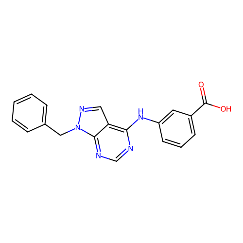 3-((1-benzyl-1H-pyrazolo[3,4-d]pyrimidin-4-yl)amino)benzoic acid structure
