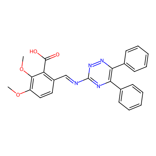 6-{[(5,6-Diphenyl-1,2,4-triazin-3-yl)imino]methyl}-2,3-dimethoxybenzoic acid structure