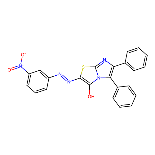 (Z)-2-(2-(3-nitrophenyl)hydrazono)-5,6-diphenylimidazo[2,1-b]thiazol-3(2H)-one structure