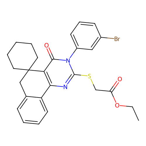 ethyl {[3-(3-bromophenyl)-4-oxo-4,6-dihydro-3H-spiro[benzo[h]quinazoline-5,1'-cyclohexan]-2-yl]sulfanyl}acetate structure