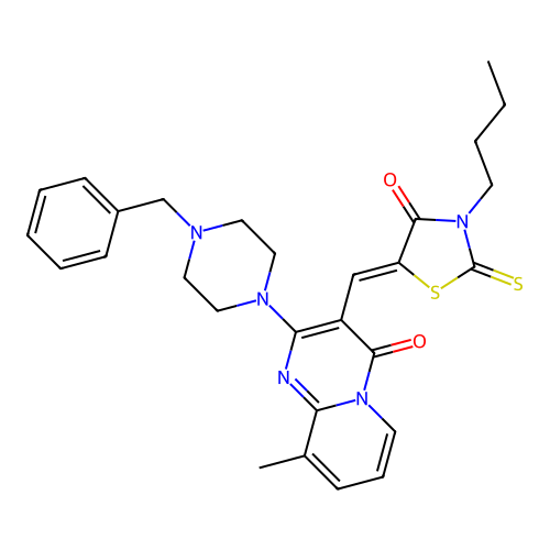 2-(4-BENZYL-1-PIPERAZINYL)-3-[(Z)-(3-BUTYL-4-OXO-2-THIOXO-1,3-THIAZOLIDIN-5-YLIDENE)METHYL]-9-METHYL-4H-PYRIDO[1,2-A]PYRIMIDIN-4-ONE structure