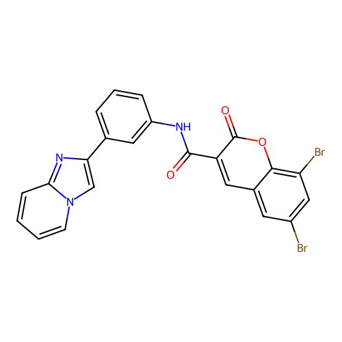 6,8-dibromo-N-(3-(imidazo[1,2-a]pyridin-2-yl)phenyl)-2-oxo-2H-chromene-3-carboxamide structure