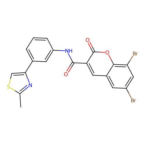 6,8-dibromo-N-[3-(2-methyl-1,3-thiazol-4-yl)phenyl]-2-oxo-2H-chromene-3-carboxamide structure
