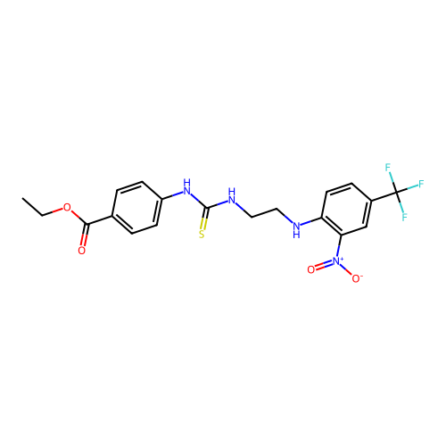 ethyl 4-(3-(2-((2-nitro-4-(trifluoromethyl)phenyl)amino)ethyl)thioureido)benzoate structure
