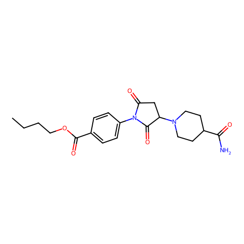 Butyl 4-[3-(4-carbamoylpiperidin-1-yl)-2,5-dioxopyrrolidin-1-yl]benzoate structure