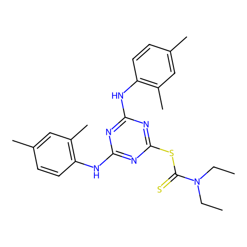 4,6-Bis((2,4-dimethylphenyl)amino)-1,3,5-triazin-2-yl diethylcarbamodithioate structure