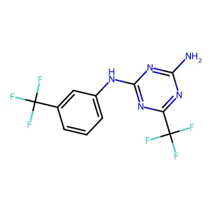6-(trifluoromethyl)-N-[3-(trifluoromethyl)phenyl]-1,3,5-triazine-2,4-diamine structure