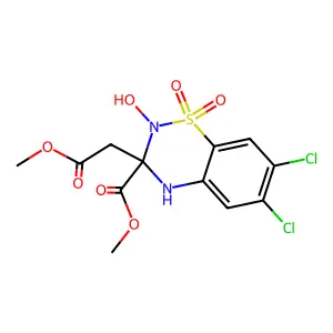 2H-1,2,4-Benzothiadiazine-3-acetic acid, 6,7-dichloro-3,4-dihydro-2-hydroxy-3-(methoxycarbonyl)-, methyl ester, 1,1-dioxide structure