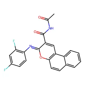 N-acetyl-3-(2,4-difluorophenyl)iminobenzo[f]chromene-2-carboxamide structure