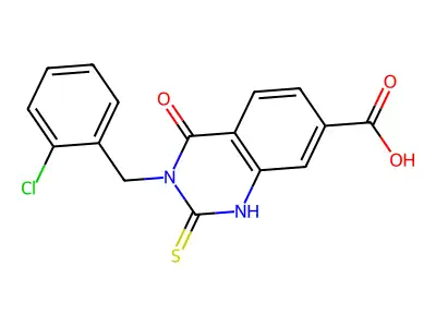 3-[(2-chlorophenyl)methyl]-4-oxo-2-sulfanyl-3,4-dihydroquinazoline-7-carboxylic acid structure