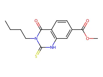 Methyl 3-butyl-4-oxo-2-sulfanyl-3,4-dihydroquinazoline-7-carboxylate structure
