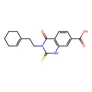 3-[2-(1-cyclohexenyl)ethyl]-4-oxo-2-sulfanyl-3,4-dihydro-7-quinazolinecarboxylic acid structure