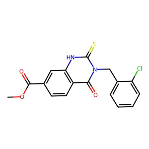 methyl 3-[(2-chlorophenyl)methyl]-4-oxo-2-sulfanyl-3,4-dihydroquinazoline-7-carboxylate structure