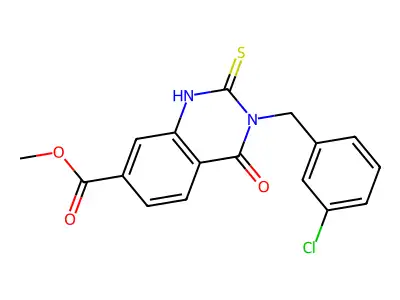 Methyl 3-[(3-chlorophenyl)methyl]-4-oxo-2-sulfanylidene-1H-quinazoline-7-carboxylate structure