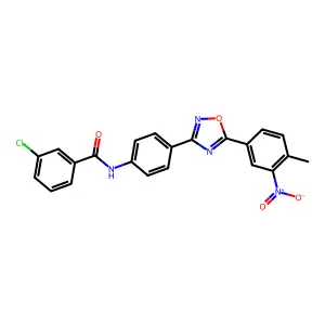 3-chloro-N-[4-[5-(4-methyl-3-nitrophenyl)-1,2,4-oxadiazol-3-yl]phenyl]benzamide structure