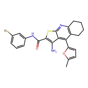 3-amino-N-(3-bromophenyl)-4-(5-methylfuran-2-yl)-5,6,7,8-tetrahydrothieno[2,3-b]quinoline-2-carboxamide structure