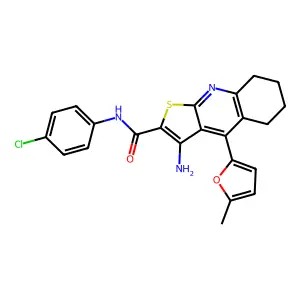 3-amino-N-(4-chlorophenyl)-4-(5-methylfuran-2-yl)-5,6,7,8-tetrahydrothieno[2,3-b]quinoline-2-carboxamide structure