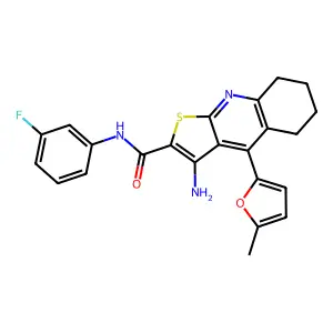3-amino-N-(3-fluorophenyl)-4-(5-methylfuran-2-yl)-5,6,7,8-tetrahydrothieno[2,3-b]quinoline-2-carboxamide structure