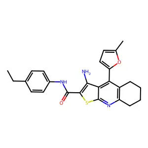 3-amino-N-(4-ethylphenyl)-4-(5-methylfuran-2-yl)-5,6,7,8-tetrahydrothieno[2,3-b]quinoline-2-carboxamide structure