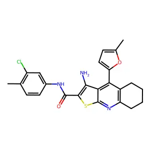 3-amino-N-(3-chloro-4-methylphenyl)-4-(5-methylfuran-2-yl)-5,6,7,8-tetrahydrothieno[2,3-b]quinoline-2-carboxamide structure