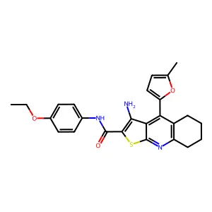 3-amino-N-(4-ethoxyphenyl)-4-(5-methylfuran-2-yl)-5,6,7,8-tetrahydrothieno[2,3-b]quinoline-2-carboxamide structure