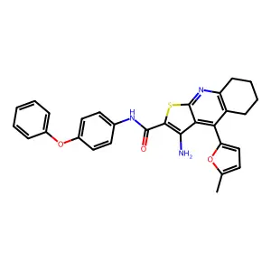 3-amino-4-(5-methylfuran-2-yl)-N-(4-phenoxyphenyl)-5,6,7,8-tetrahydrothieno[2,3-b]quinoline-2-carboxamide structure