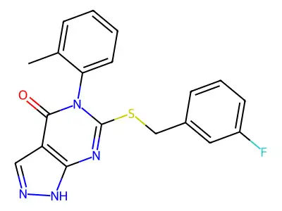 6-[(3-fluorophenyl)methylsulfanyl]-5-(2-methylphenyl)-1H-pyrazolo[3,4-d]pyrimidin-4-one structure