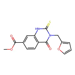 methyl 3-(furan-2-ylmethyl)-4-oxo-2-sulfanyl-3,4-dihydroquinazoline-7-carboxylate structure