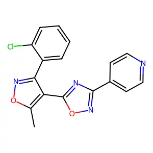 5-[3-(2-Chlorophenyl)-5-methyl-1,2-oxazol-4-yl]-3-pyridin-4-yl-1,2,4-oxadiazole structure