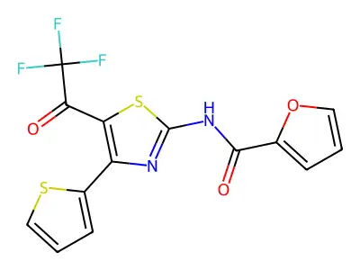 N-[4-thiophen-2-yl-5-(2,2,2-trifluoroacetyl)-1,3-thiazol-2-yl]furan-2-carboxamide structure