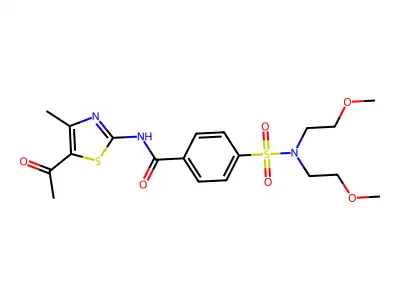 N-(5-acetyl-4-methyl-1,3-thiazol-2-yl)-4-[bis(2-methoxyethyl)sulfamoyl]benzamide structure