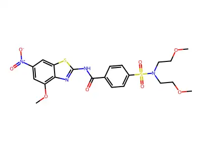 4-[bis(2-methoxyethyl)sulfamoyl]-N-(4-methoxy-6-nitro-1,3-benzothiazol-2-yl)benzamide structure