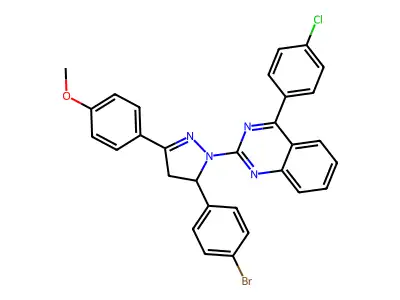 2-(5-(4-bromophenyl)-3-(4-methoxyphenyl)-4,5-dihydro-1H-pyrazol-1-yl)-4-(4-chlorophenyl)quinazoline structure